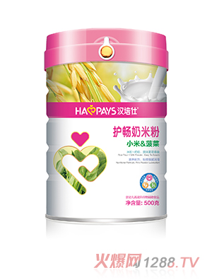 漢培仕金裝護(hù)腸小米紫薯+菠菜+玉米+胡蘿卜奶米粉聽裝