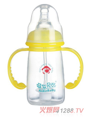 安心貝比雙柄標(biāo)口自動(dòng)吸管方角奶瓶150ml