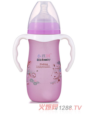 小孩國(guó)寬口硅膠感溫自動(dòng)玻璃奶瓶280ML 紫色