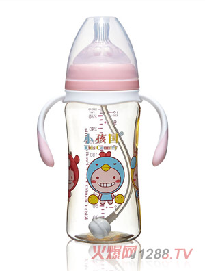 小孩國寬口時尚自動PPSU安全奶瓶粉色300ML