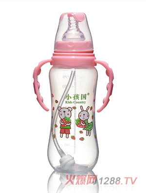 小孩國標口自動弧形PP安全奶瓶粉色300ML