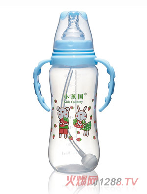 小孩國標口自動弧形PP安全奶瓶藍色300ML