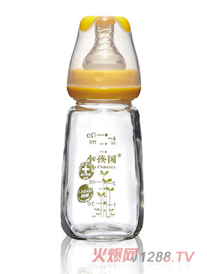 小孩國初生標(biāo)口玻璃奶瓶黃色120ML